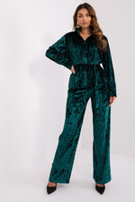 Luxurious Tie Waist Velour Wide Leg Pants Loungewear Set | Lakerta green S M