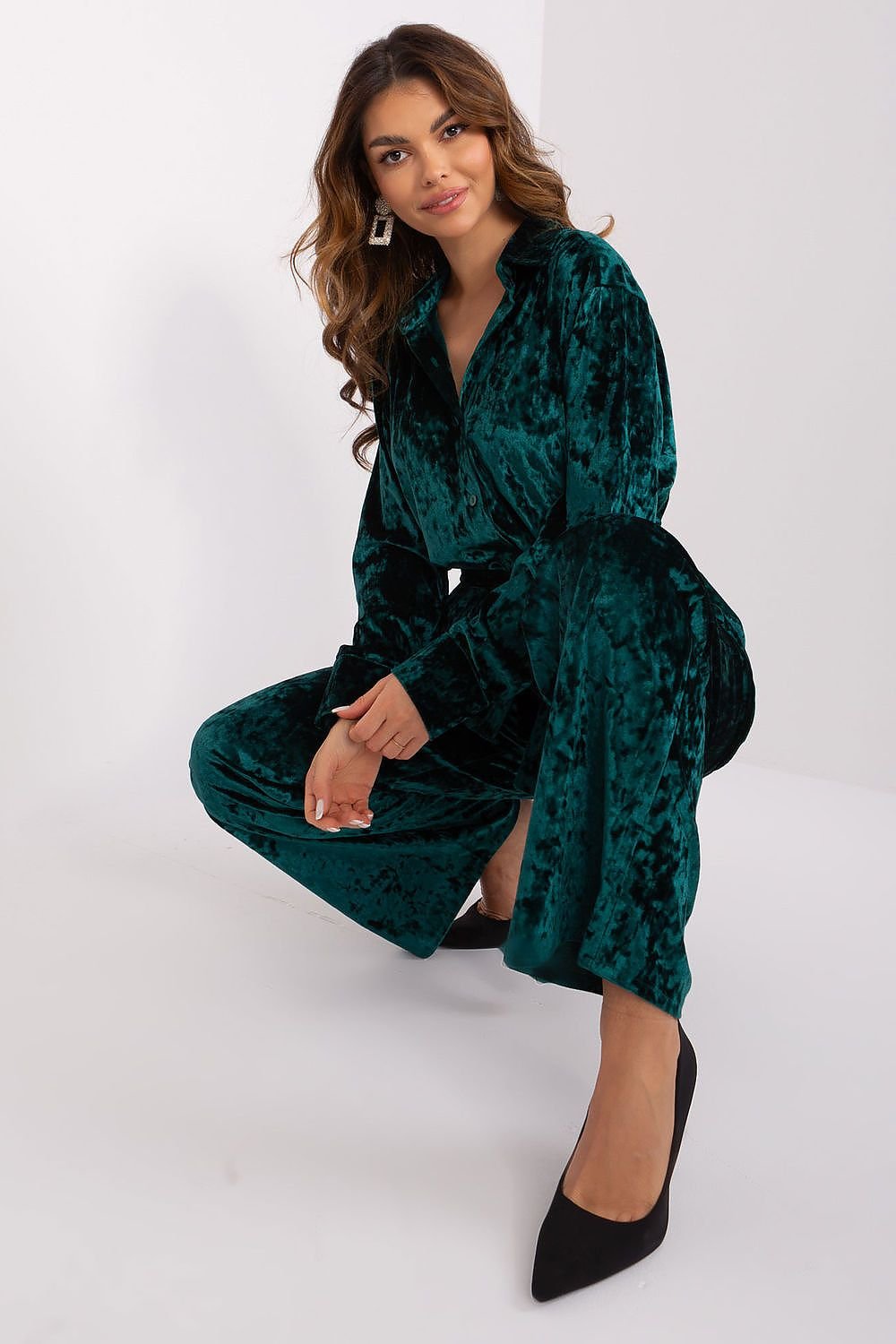 Luxurious Tie Waist Velour Wide Leg Pants Loungewear Set | Lakerta