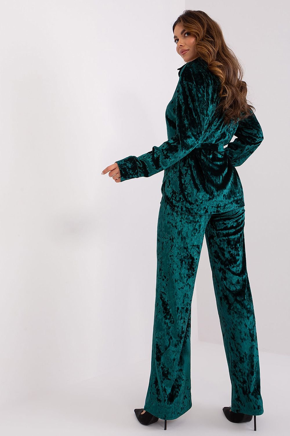 Luxurious Tie Waist Velour Wide Leg Pants Loungewear Set | Lakerta