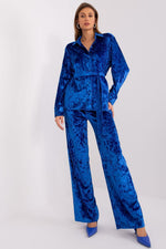 Luxurious Tie Waist Velour Wide Leg Pants Loungewear Set | Lakerta blue S M