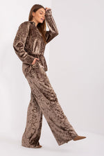 Luxurious Tie Waist Velour Wide Leg Pants Loungewear Set | Lakerta