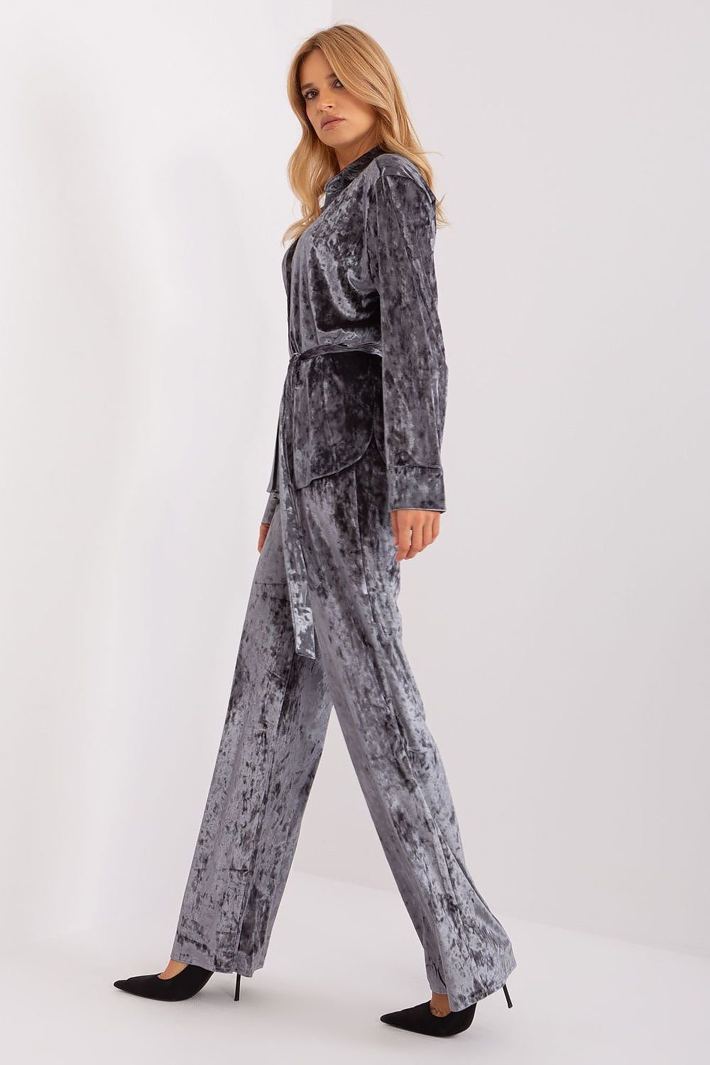 Luxurious Tie Waist Velour Wide Leg Pants Loungewear Set | Lakerta