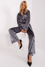 Luxurious Tie Waist Velour Wide Leg Pants Loungewear Set | Lakerta