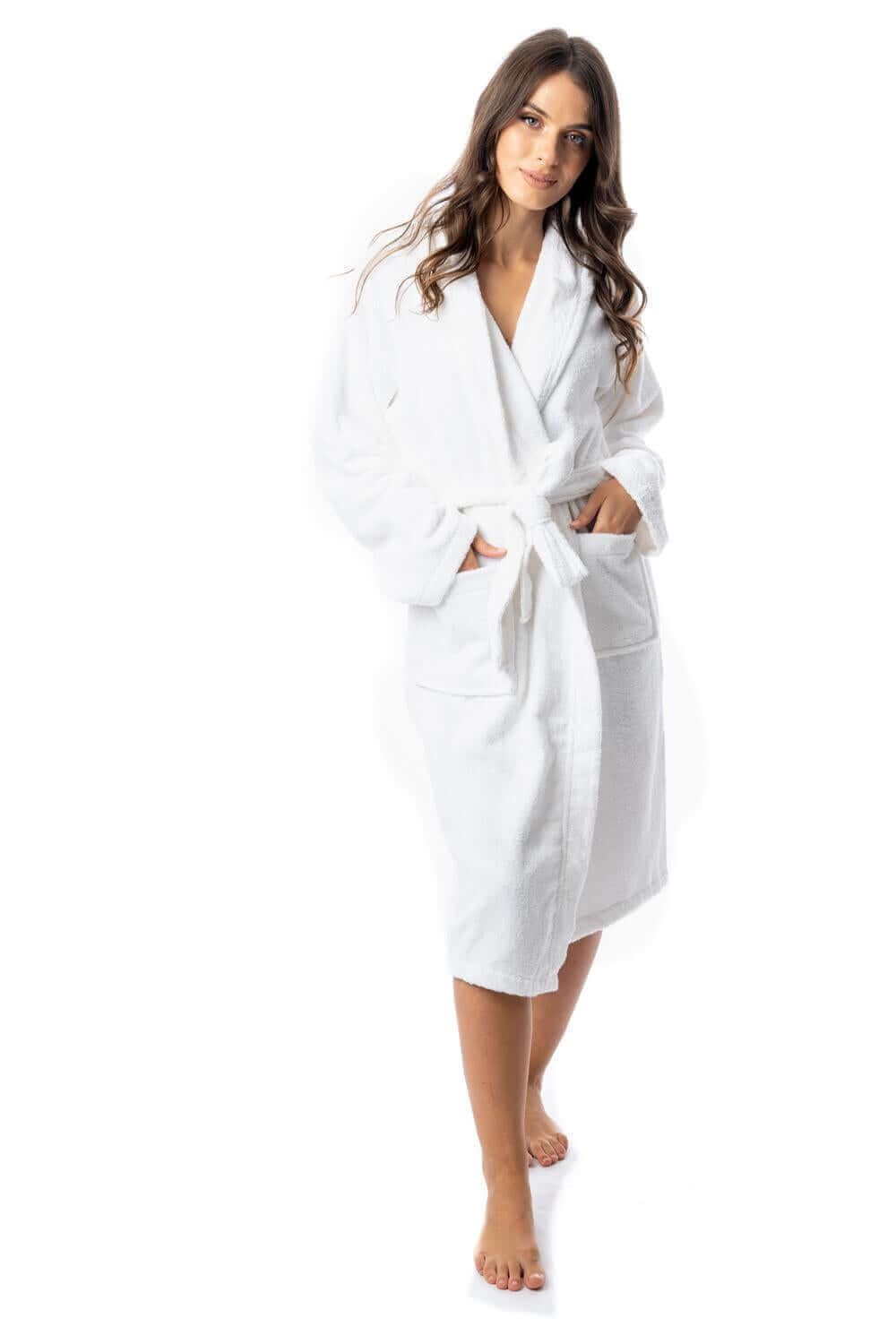 Daisy Dreamer Luxury Terry Cotton Bath Robe - Ultra-Soft Absorbent Dressing Gown WHITE