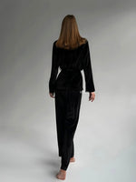 MAJESTIC Women’s Personalised Luxurious Black Velour Robe Set