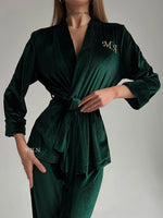 MAJESTIC Women’s Personalised Luxurious Emerald Green Velour Robe