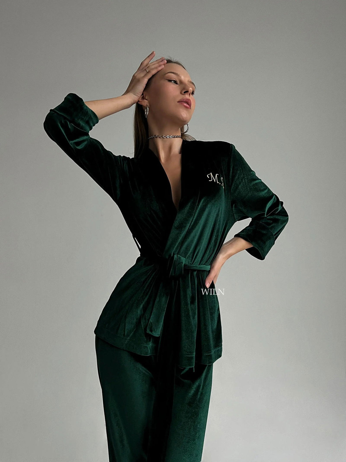 MAJESTIC Women’s Personalised Luxurious Emerald Green Velour Robe