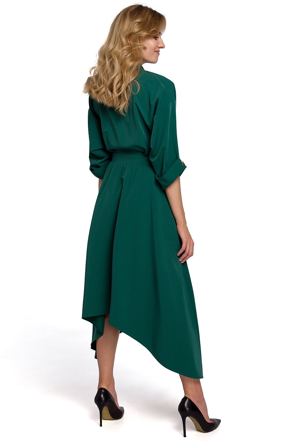 Makover Collared Envelope Day Dress with Asymmetrical Voluminous Bottom
