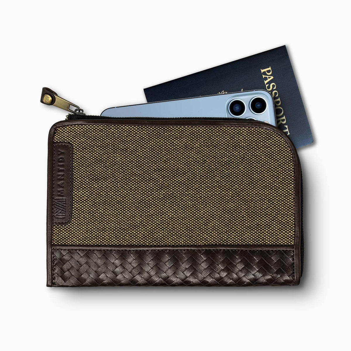 Mantidy® Herringbone Travel Wallet, Brown