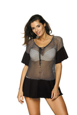 Marko Mesh Cuban-Style Beach Tunic with Frilled Accents