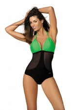 Marko Tulle-Side Push-Up One-Piece Monokini with Brooch Accent