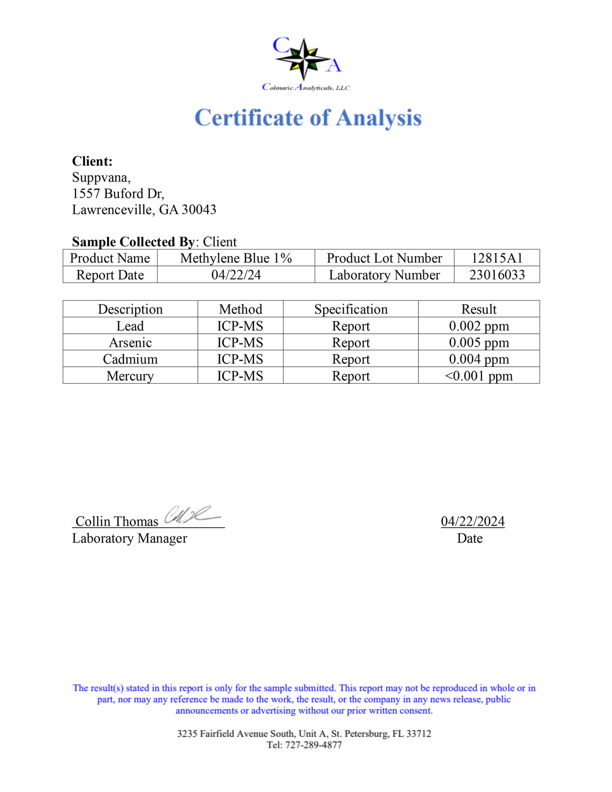 Suppvana Methylene Blue 1%