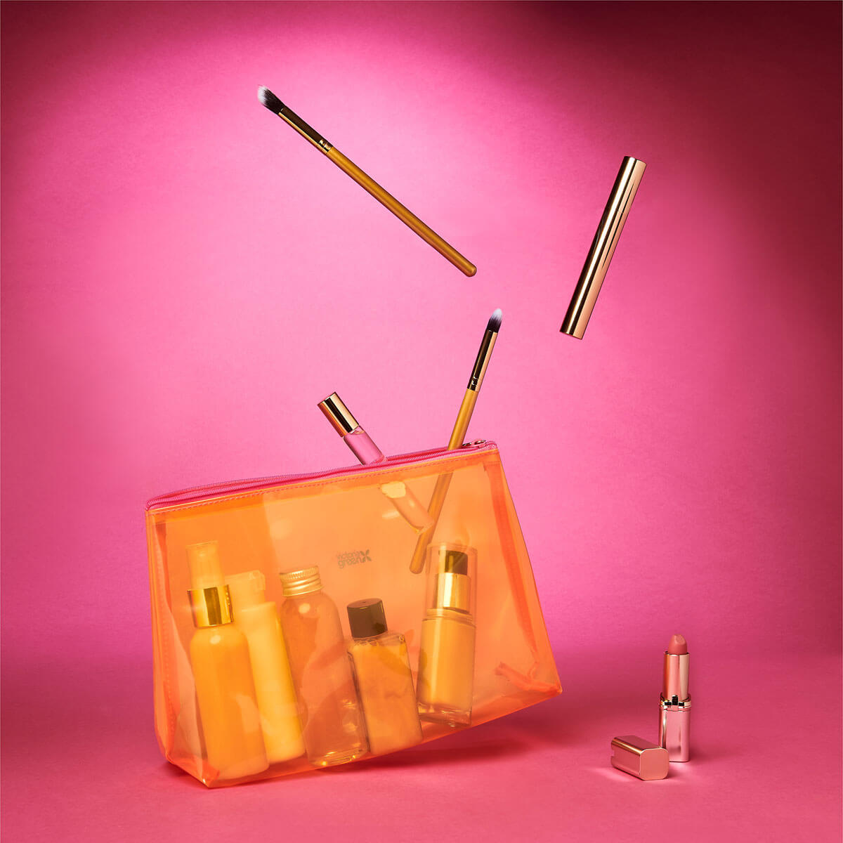 Mia' Large Makeup Bag in Clear Orange