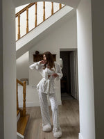 MOMENT Women’s White & Heart Print Tie Waist 3 Piece Loungewear Set