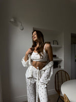MOMENT Women’s White & Heart Print Tie Waist 3 Piece Loungewear Set