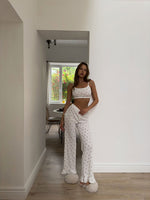 MOMENT Women’s White & Heart Print Tie Waist 3 Piece Loungewear Set