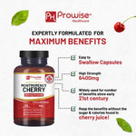 Montmorency Cherry 6400mg | 200 Tart Cherry Capsules | Natural Tart Cherry Extract Supplement for Men & Women – Super Strength, Gluten Free, Vegan and GMO Free – Made in the UK by Prowise