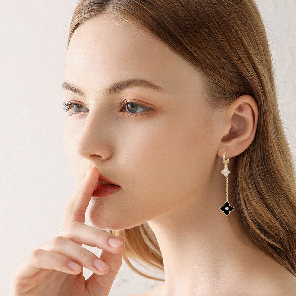 Natalya Clover Shape Long Drop Earrings | 4 Colours