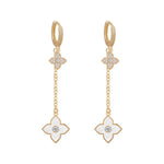 Natalya Clover Shape Long Drop Earrings | 4 Colours Gold White