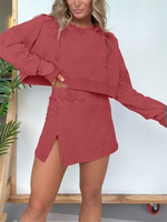 New women's long-sleeved hooded sweatshirt skirt set Red