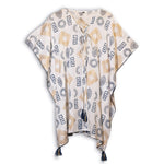 Nomad Sari On the Med Gold & Blue Greek Motif Kaftan - Hand-Painted Coastal Splendour