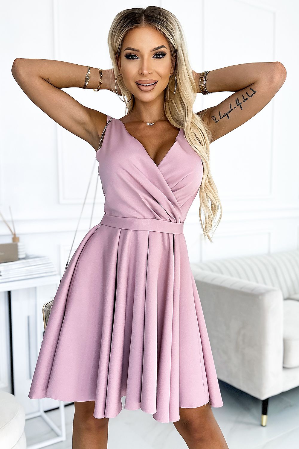 Numoco Asymmetrical Cocktail Dress in Pink, Green, or Multicolour Floral Pattern pink