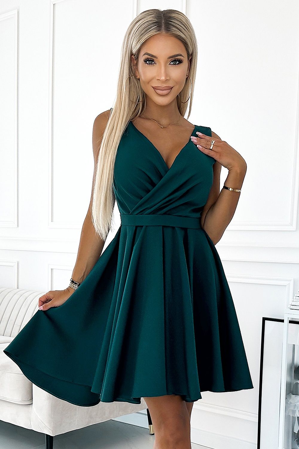 Numoco Asymmetrical Cocktail Dress in Pink, Green, or Multicolour Floral Pattern green