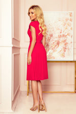 Numoco Pleated Short Sleeve Dress with Belt