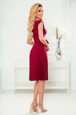 Numoco Pleated Short Sleeve Dress with Belt