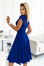 Numoco Chiffon Evening Dress with Lace Neckline