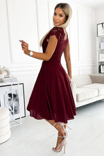 Numoco Chiffon Evening Dress with Lace Neckline