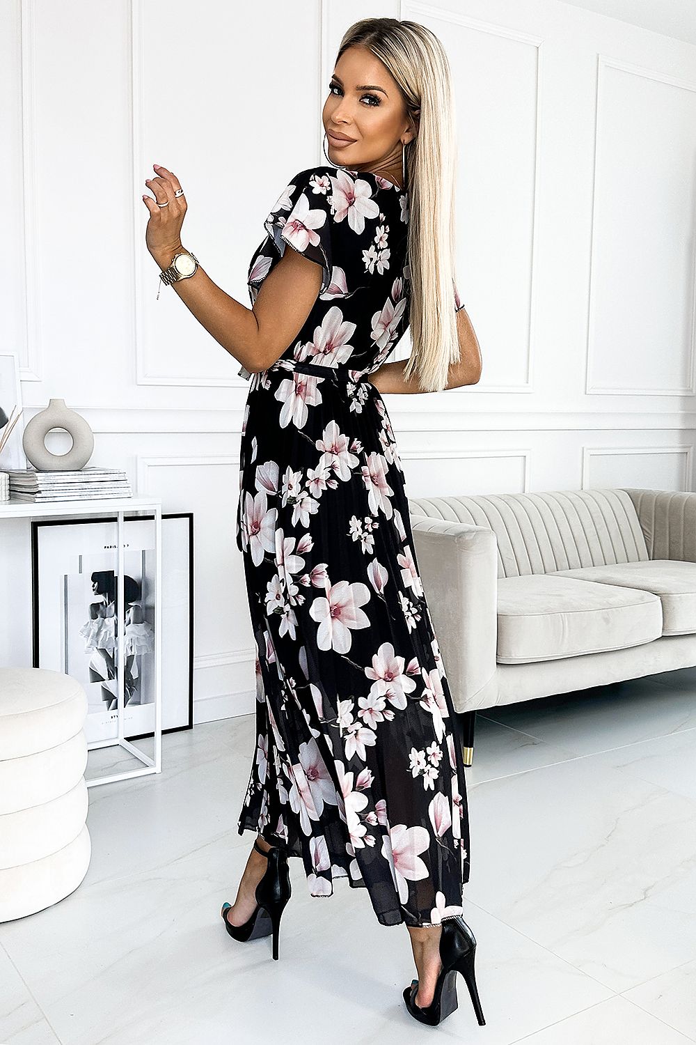 Numoco Chiffon Pleated Midi Cocktail Dress
