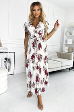 Numoco Chiffon Pleated Midi Cocktail Dress red one-size-fits-all