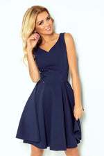 Numoco Flared Cocktail Dress with Heart-Shaped Neckline navy blue