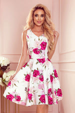 Numoco Flared Cocktail Dress with Heart-Shaped Neckline white