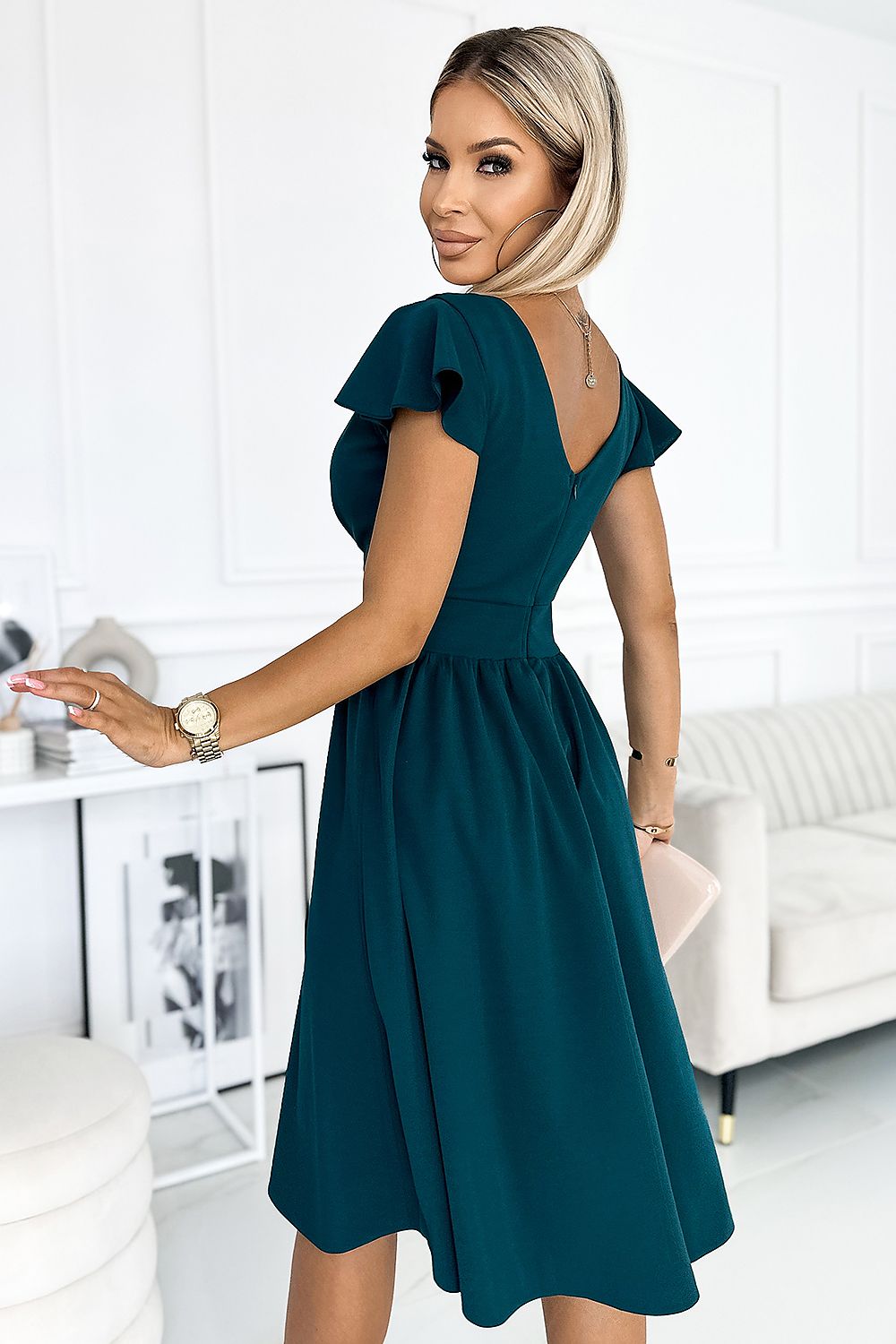 Numoco Flared Envelope Neckline Evening Dress