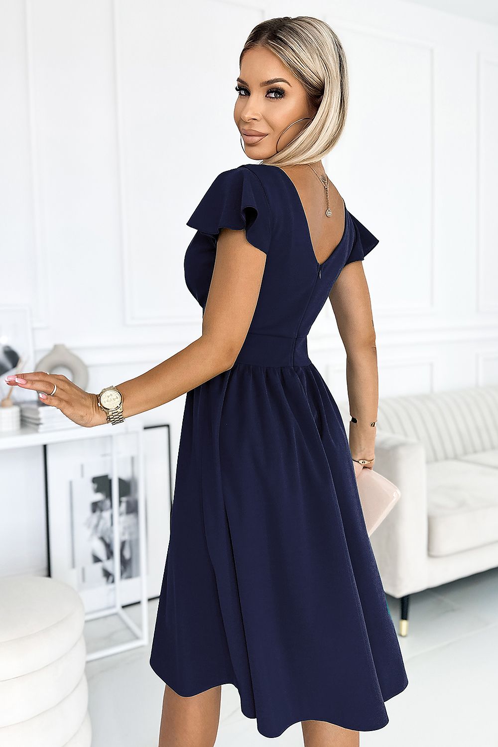 Numoco Flared Envelope Neckline Evening Dress