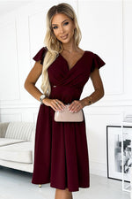 Numoco Flared Envelope Neckline Evening Dress red