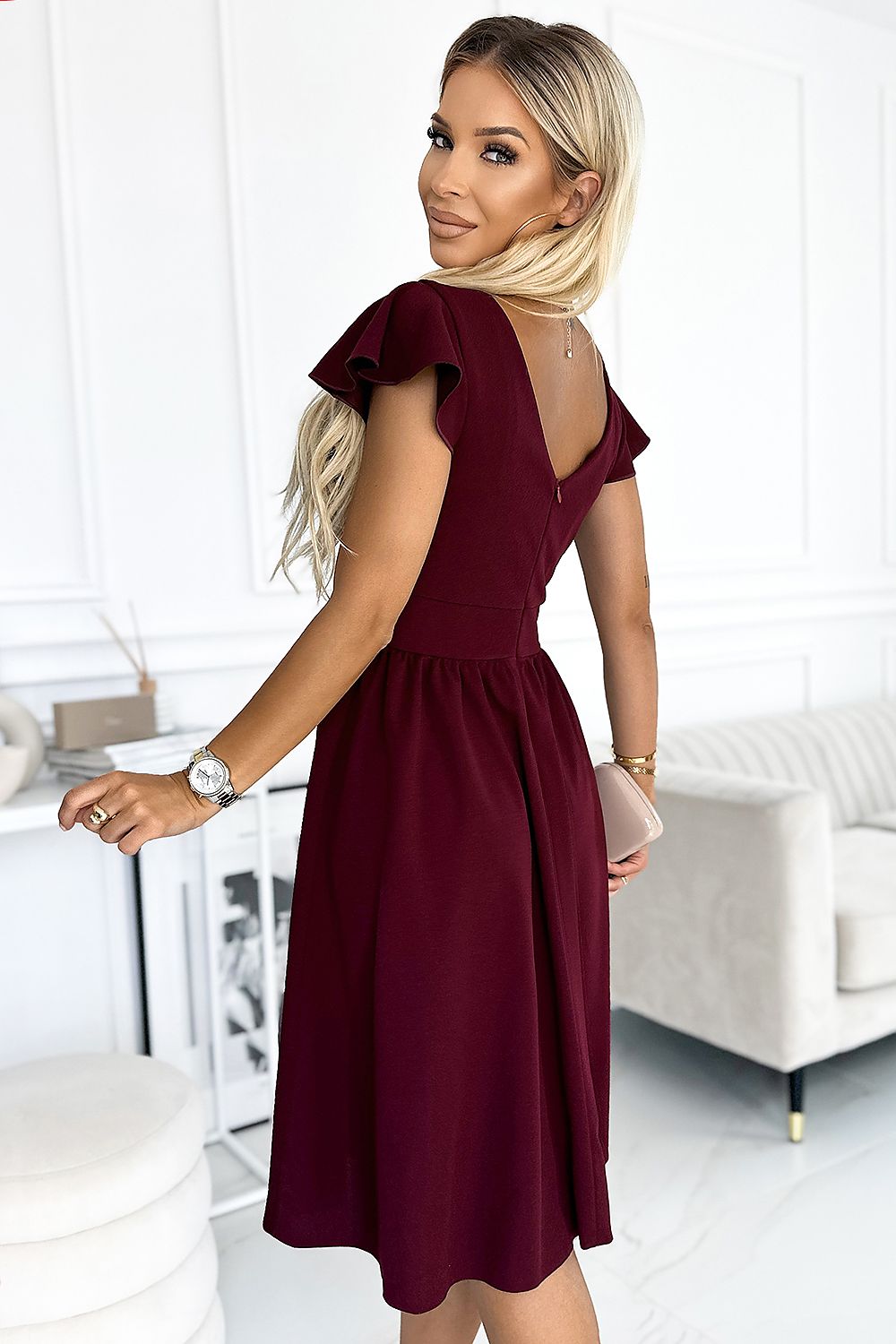 Numoco Flared Envelope Neckline Evening Dress
