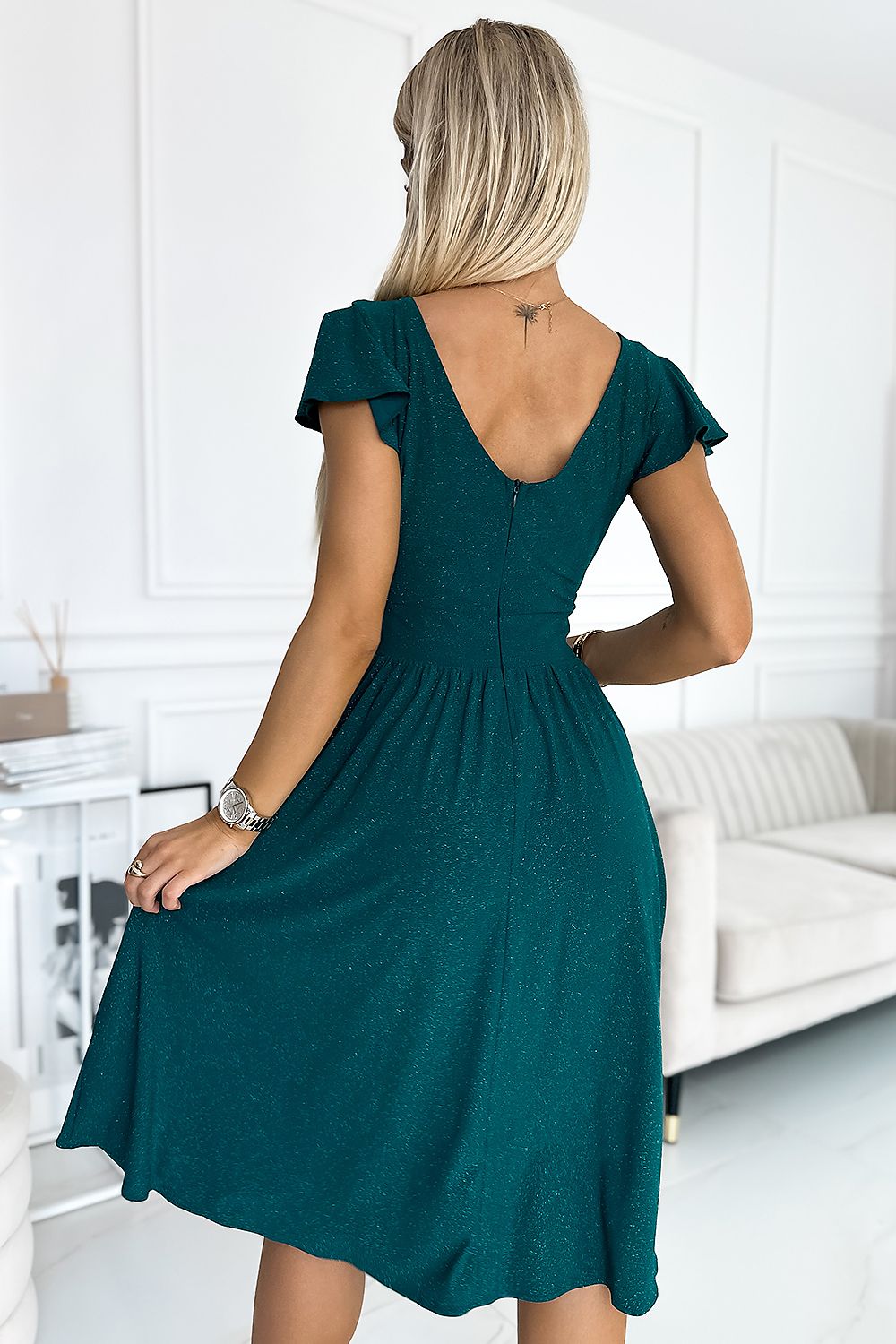 Numoco Flared Envelope Neckline Evening Dress