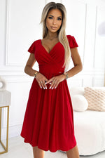 Numoco Flared Envelope Neckline Evening Dress red 2