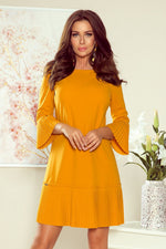 Numoco Pleated Elegance Knee-Length Dress yellow