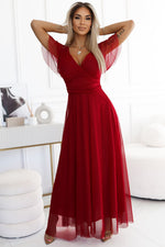 Numoco Nastia Red Mini Tulle Short Sleeve Dresses with Padded Cups