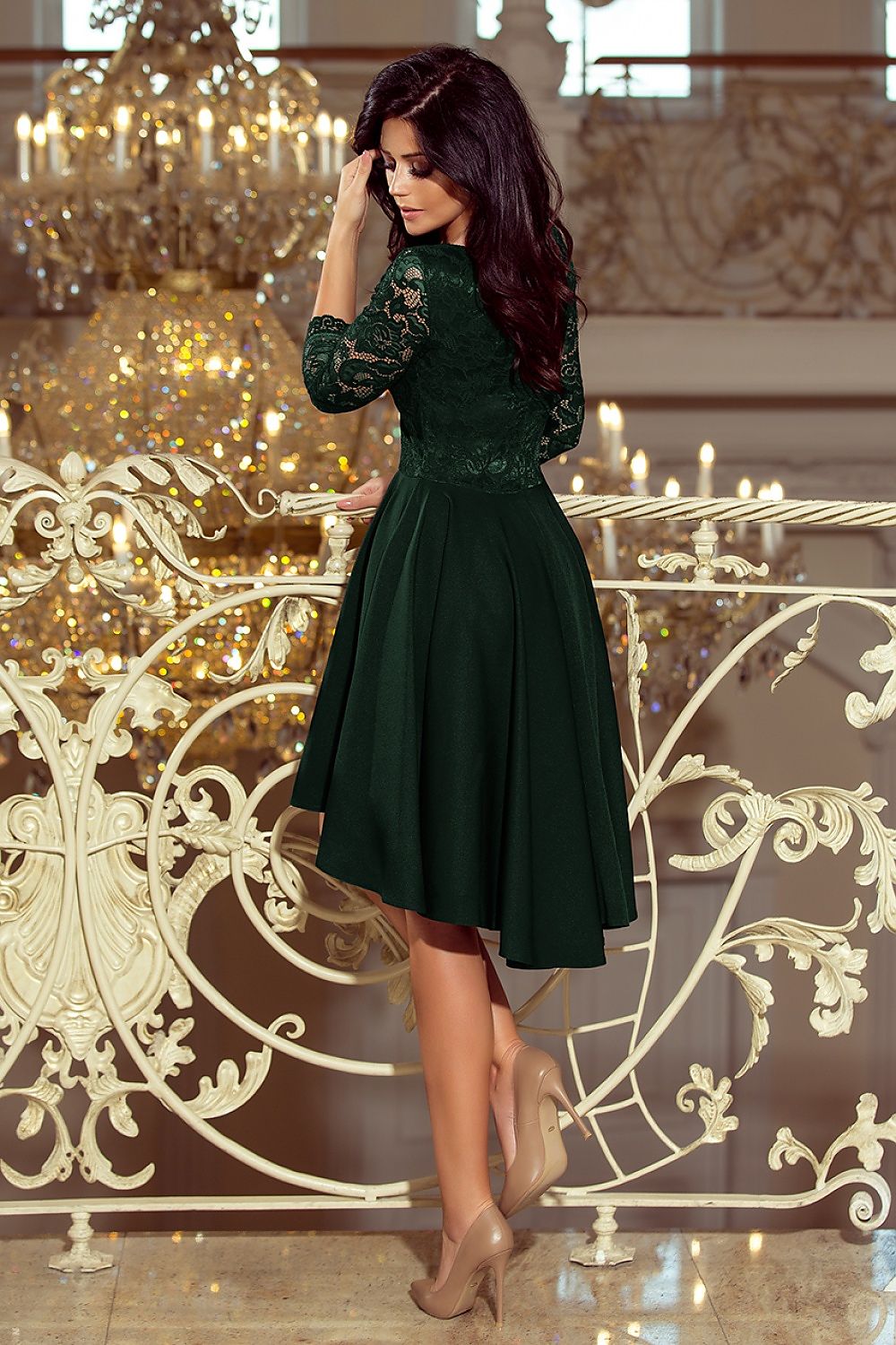 Numoco Nicolle Lace Asymmetrical 3/4 Sleeve Dress