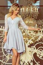 Numoco Nicolle Lace Asymmetrical 3/4 Sleeve Dress grey