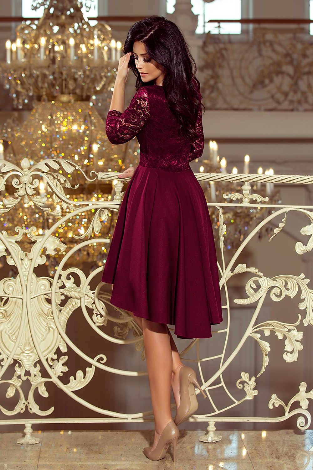 Numoco Nicolle Lace Asymmetrical 3/4 Sleeve Dress