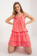 Och Bella Sleeveless Summer Daydress with Round Neckline and Ruffles pink one-size-fits-all