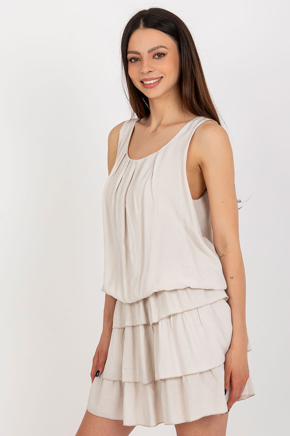 Och Bella Sleeveless Summer Daydress with Round Neckline and Ruffles