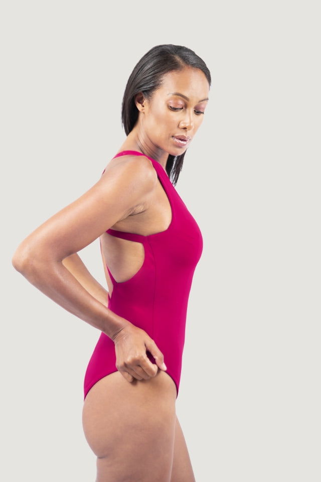 1 People Scoop Neck Crisscross Strap One Piece Coral Swimsuit