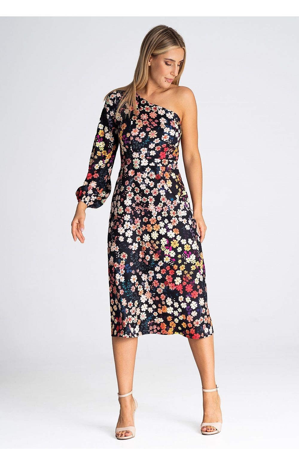 One Shoulder Full Sleeve Cocktail Dress | Figl Multicolor 2